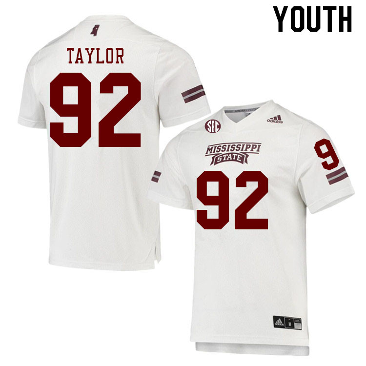 Youth #92 Eric Taylor Mississippi State Bulldogs College Football Jerseys Stitched Sale-White - Click Image to Close